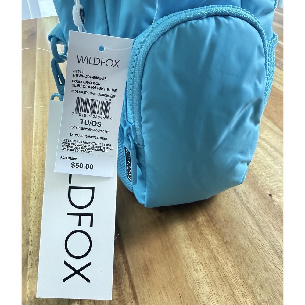 Wildfox Women's Blue Crossbody Water Bottle Bag‎ Nylon Parachute Sling NWT - Picture 2 of 14